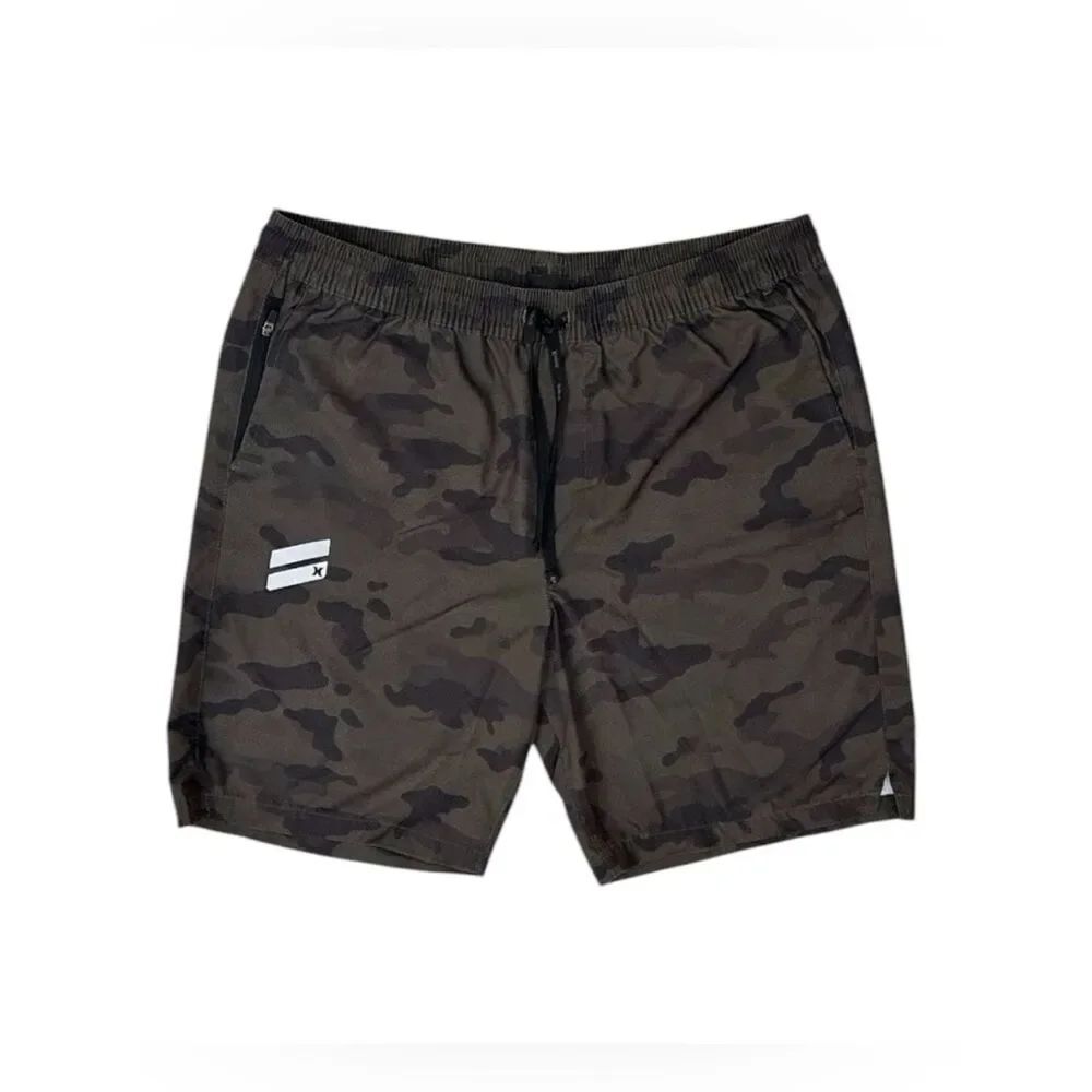 HURLEY Men's Camo Active Swim Shorts in Olive Green